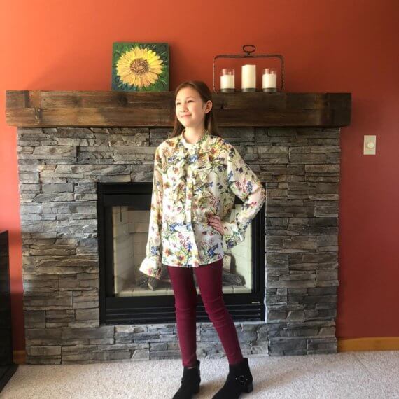 Look #1 Retro Flower Stylist: Chie Kai Outfit: Floral print silky blouse, red skinny pants Shoes: Personal Collection Accessories: Personal Collection Model: Sarah Lumbers Photographer: Kanoko Lumbers Location: Akron, NY