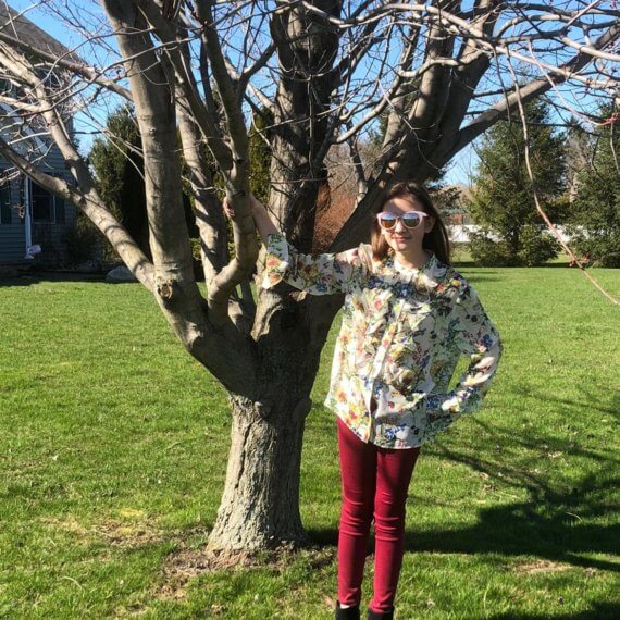 Look #1 Retro Flower Stylist: Chie Kai Outfit: Floral print silky blouse, red skinny pants Shoes: Personal Collection Accessories: Personal Collection Model: Sarah Lumbers Photographer: Kanoko Lumbers Location: Akron, NY