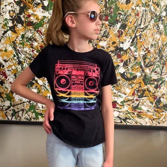 Look #10 Street Style Stylist: Chie Kai Outfit: Rainbow radio T - shirt, skinny pants, denim jacket Shoes: Personal Collection Accessories: Personal Collection Model: Lillian Weatherall Photographer: Jenny Weatherall Art by: Josh Weatherall Location: Brockport, NY